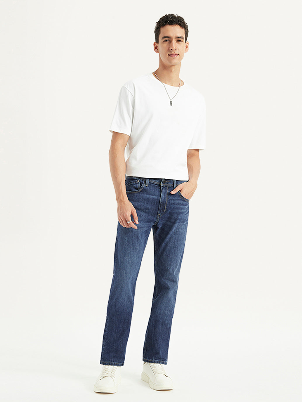 Men's 513 Dark Blue Slim Straight Fit Mid Rise Jeans