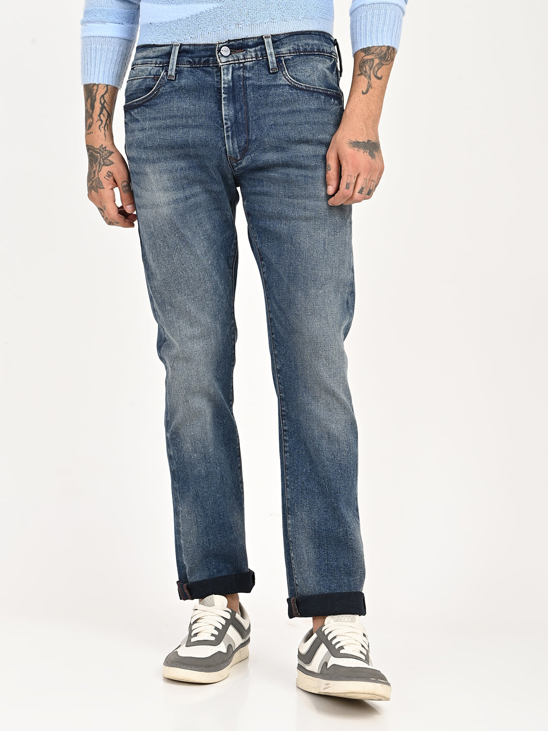 Men's Redloop 513 Blue Slim Straight Fit Mid Rise Jeans - front View