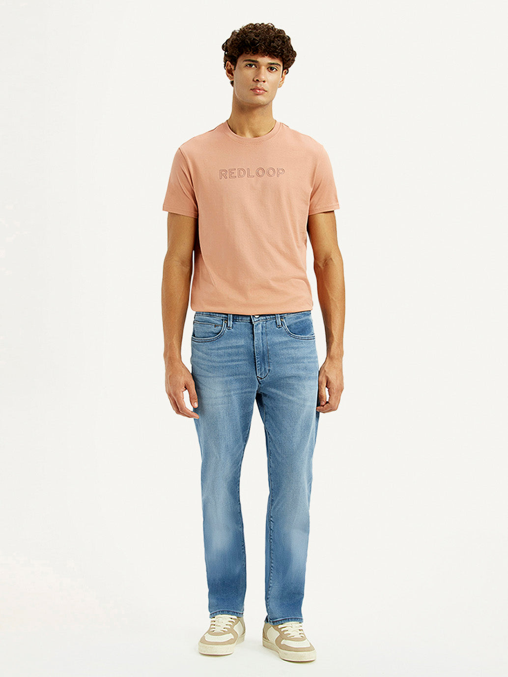 Men's Redloop 513 Light Blue Slim Straight Fit Mid Rise Jeans - Front View