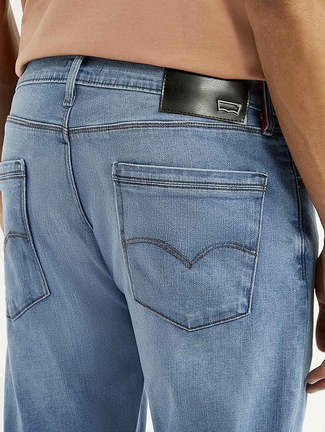 Men's Redloop 513 Light Blue Slim Straight Fit Mid Rise Jeans - Detail View