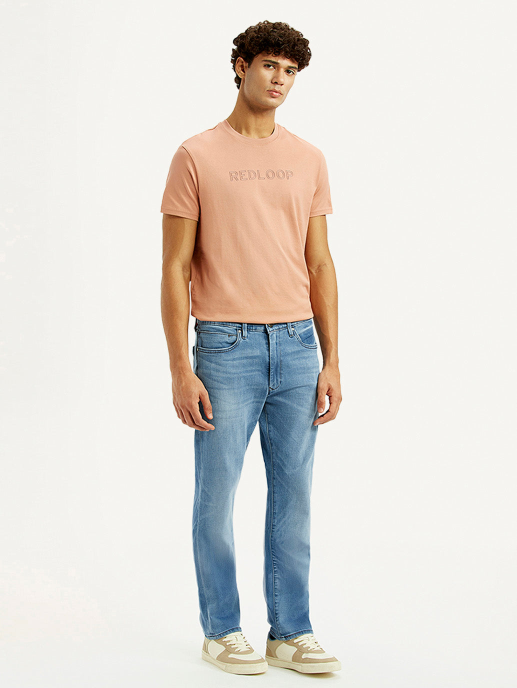 Men's Redloop 513 Light Blue Slim Straight Fit Mid Rise Jeans - Side View