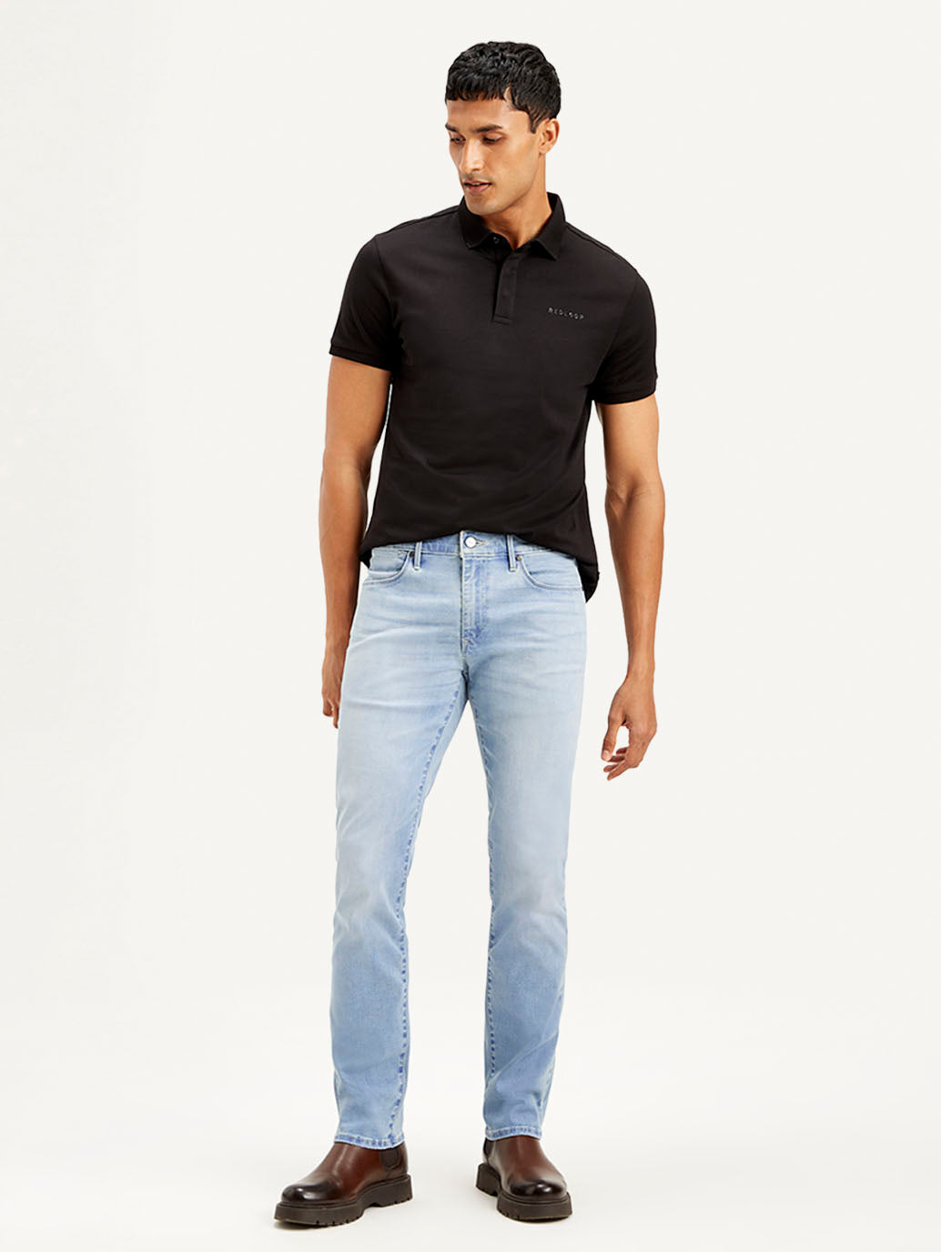 Men's Redloop 511 Light Blue Slim Fit Mid Rise Jeans - Front View