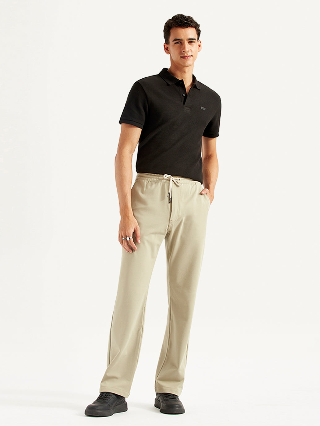 Men's 555'96 Beige Relaxed Straight Fit Tech Pants