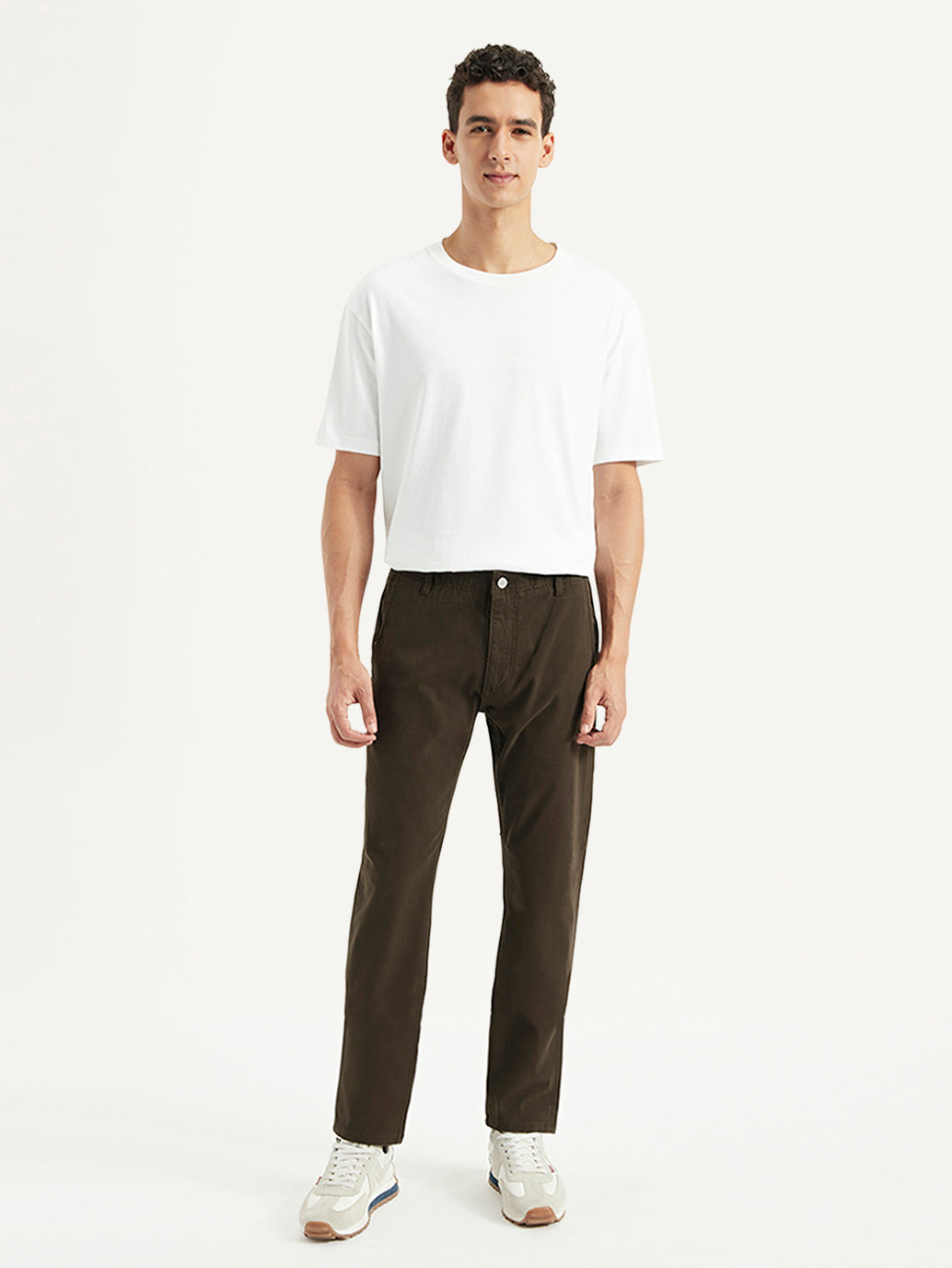 Men's Brown Tapered Fit Chinos - Front View