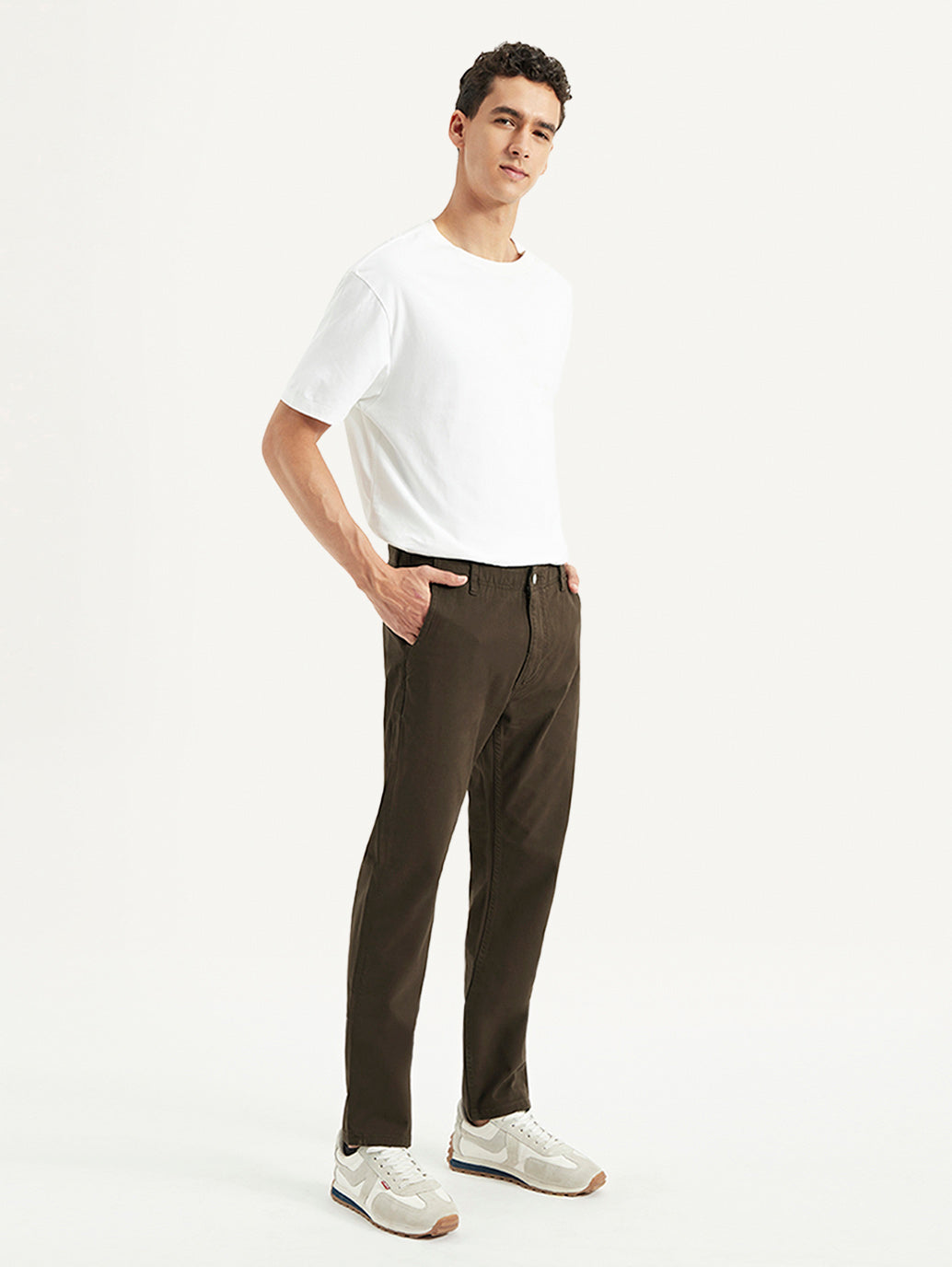 Men's Brown Tapered Fit Chinos - Side View