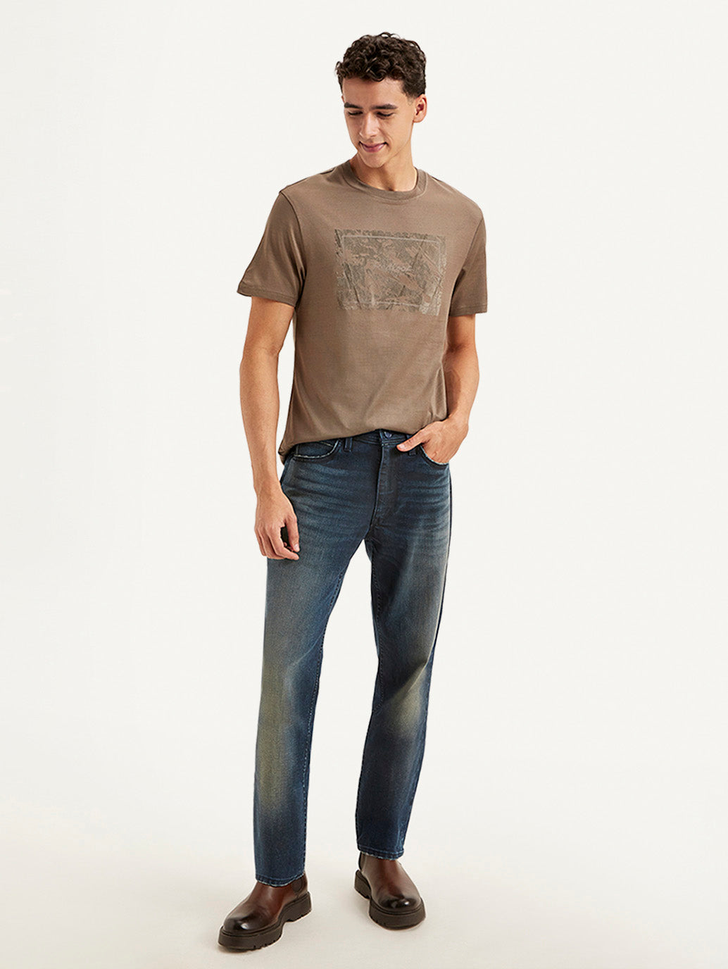 Men's Redloop 541 Blue Athletic Tapered Fit Mid Rise Jeans - Front View