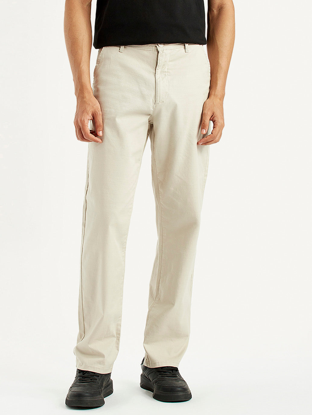 Men's Beige Relaxed Fit Chinos - Front View