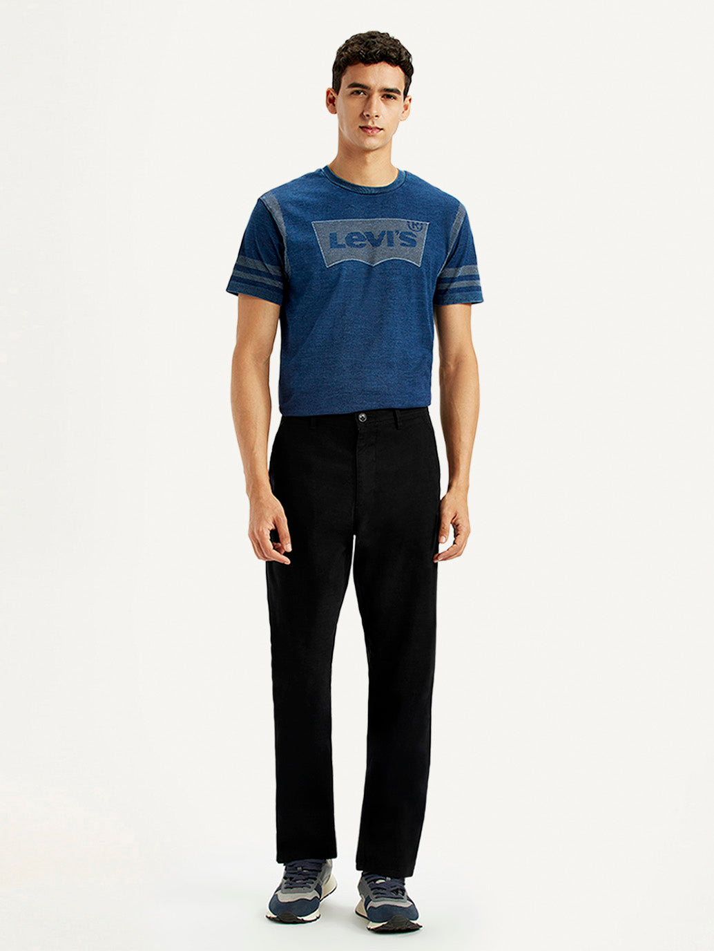 Men's Black Relaxed Fit Chinos - Front View