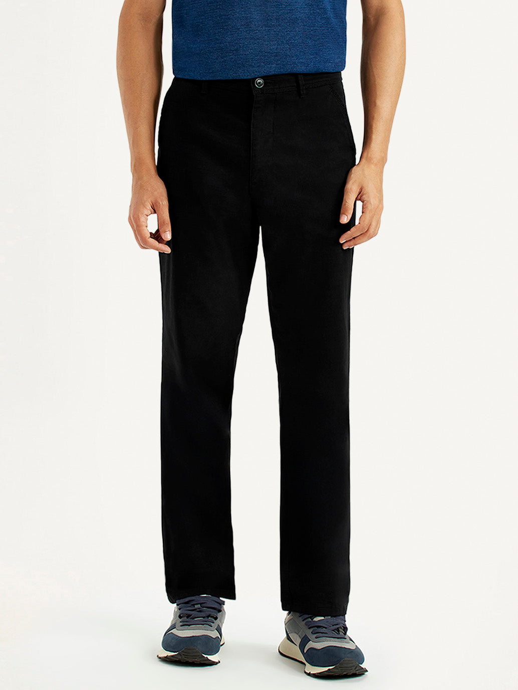 Men's Black Relaxed Fit Chinos - Front View