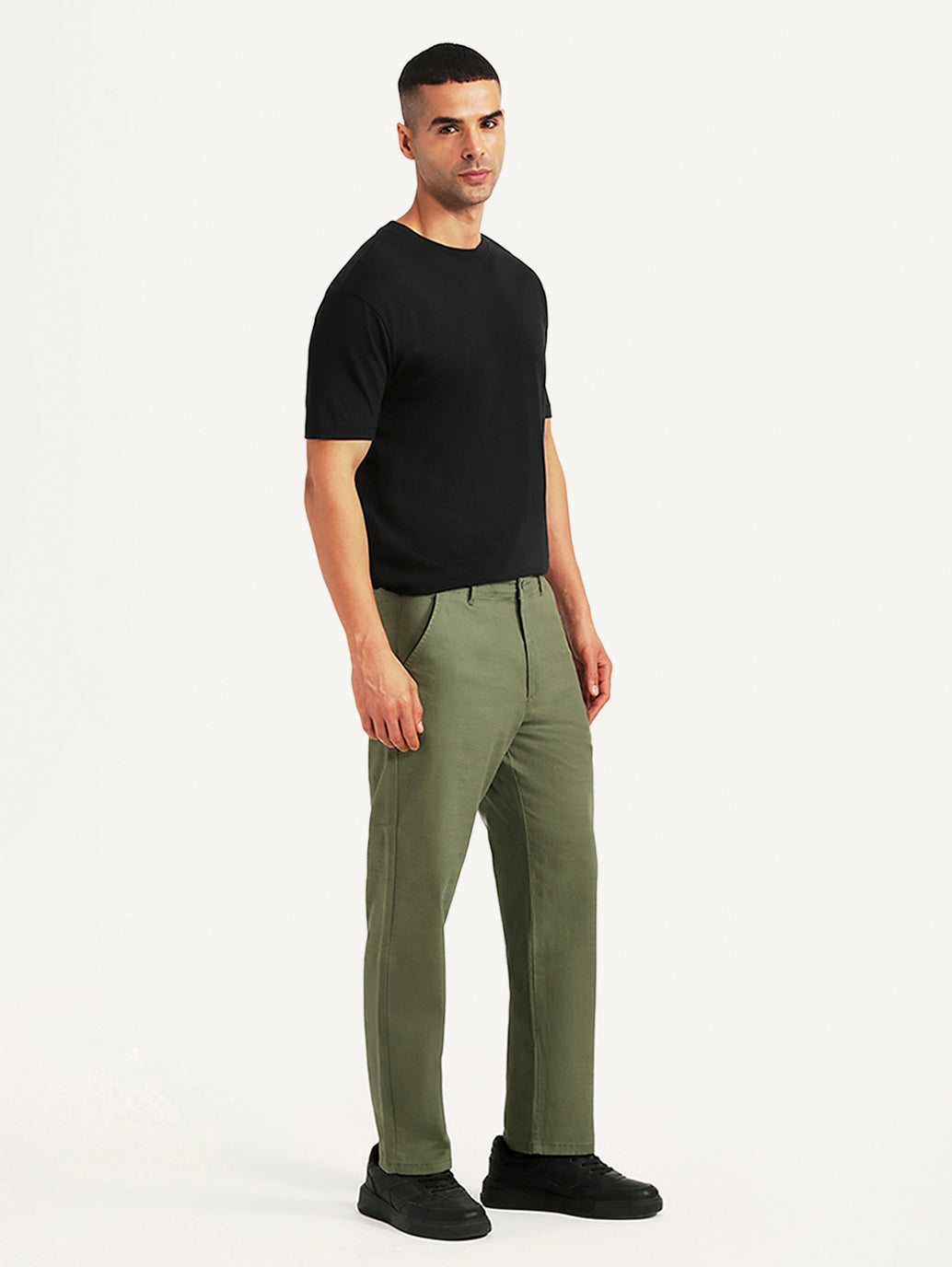 Men's Olive Authentic Relaxed Fit Chinos - Side View