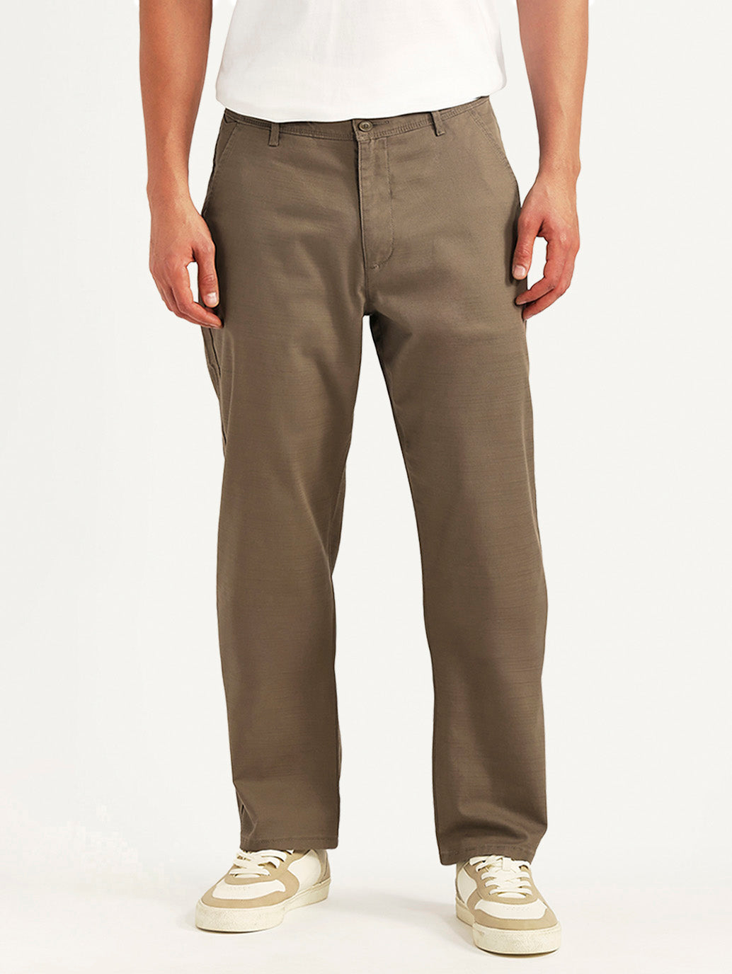 Men's Brown Authentic Relaxed Fit Chinos - Front View