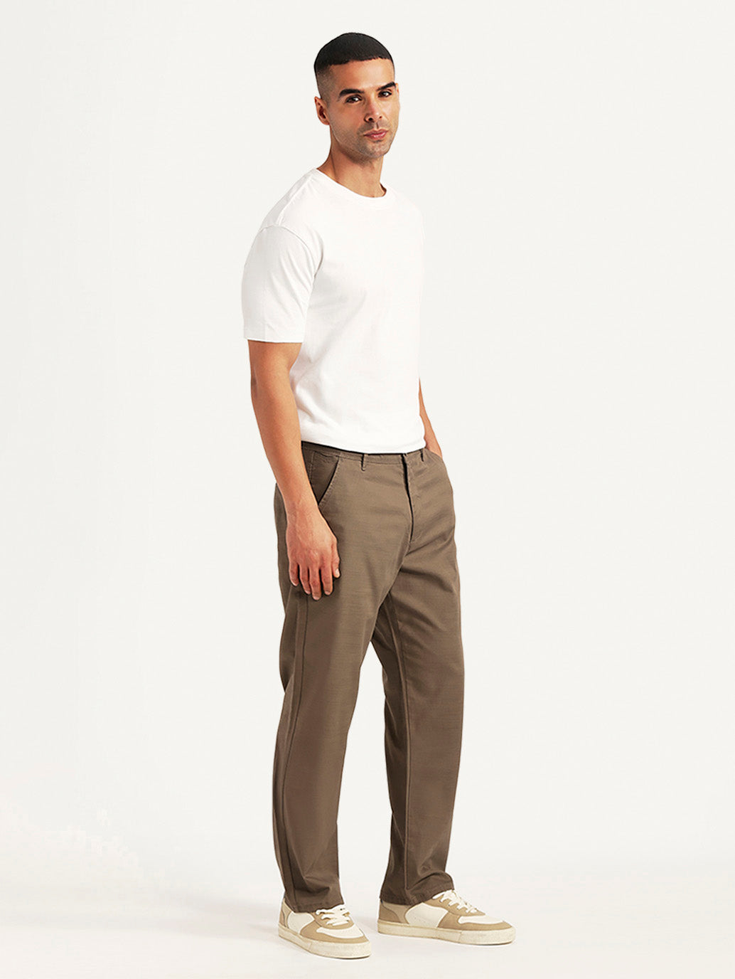 Men's Brown Authentic Relaxed Fit Chinos - Side View