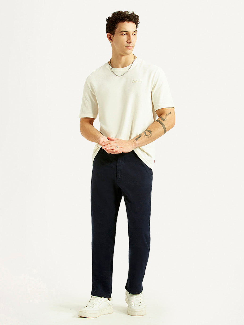Men's Navy Relaxed Straight Fit Chinos - Styleshot View