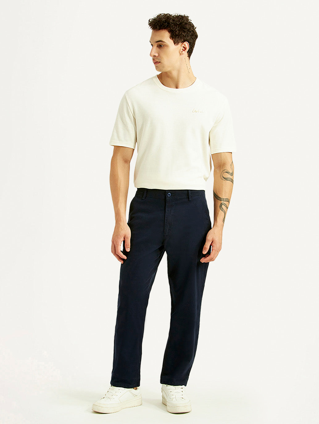 Men's Navy Relaxed Straight Fit Chinos - Front View