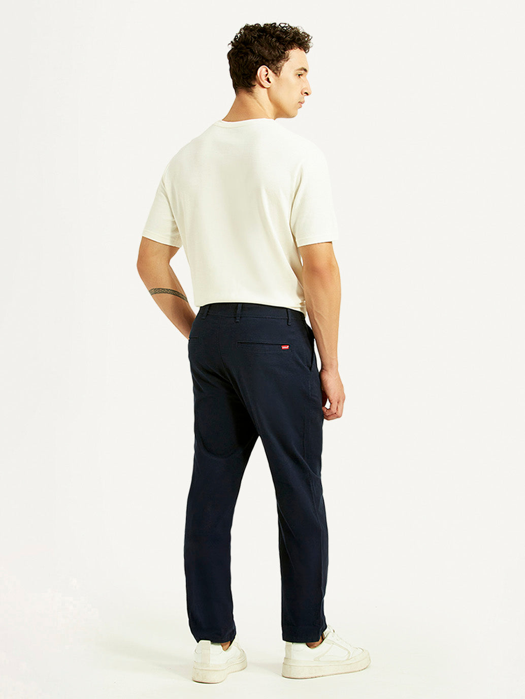 Men's Navy Relaxed Straight Fit Chinos - Back View