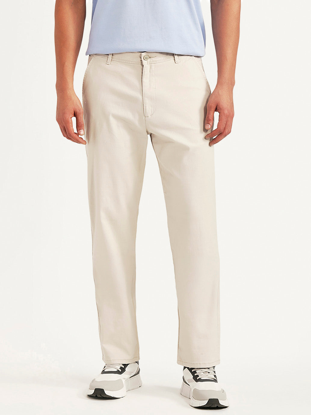 Men's Beige Authentic Relaxed Fit Chinos - Front View