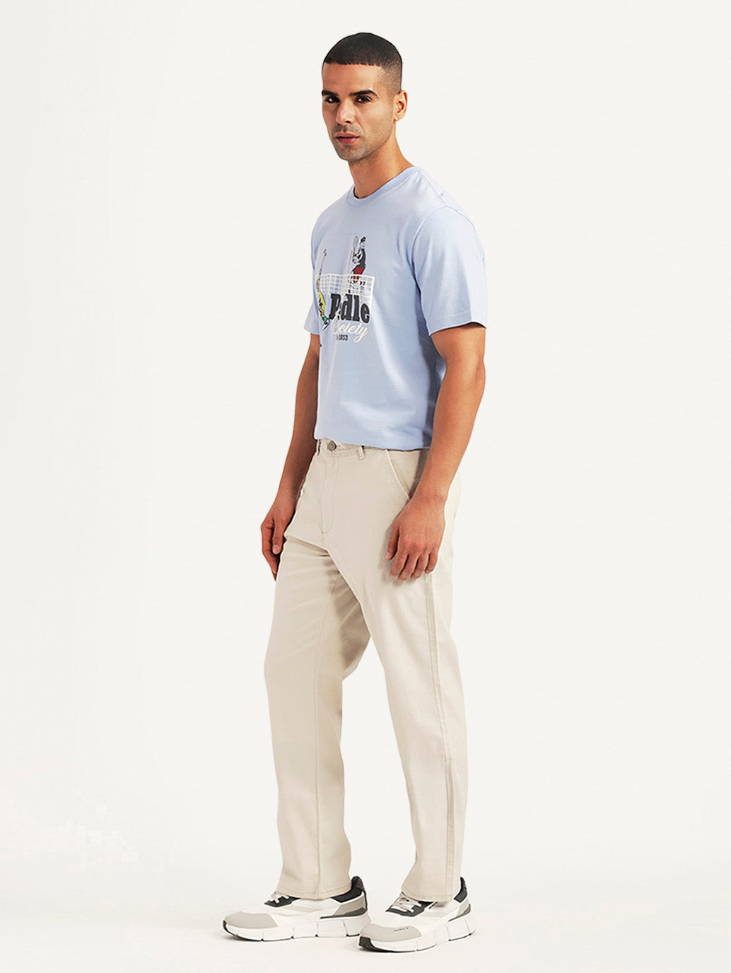 Men's Beige Authentic Relaxed Fit Chinos - Side View