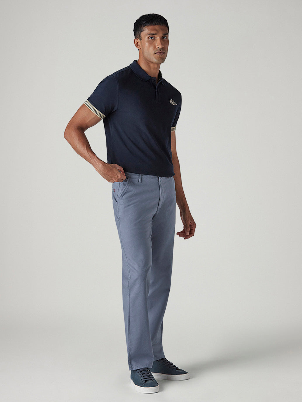 Men's Blue Authentic Relaxed Fit Mid Rise Chinos - Side View