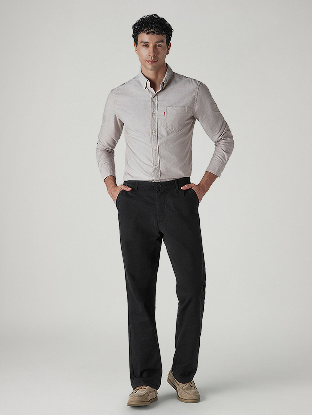 Men's Black Authentic Relaxed Straight Fit Mid Rise Chinos - Front View