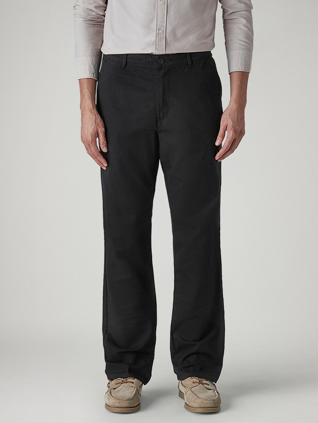 Men's Black Authentic Relaxed Straight Fit Mid Rise Chinos - Front View