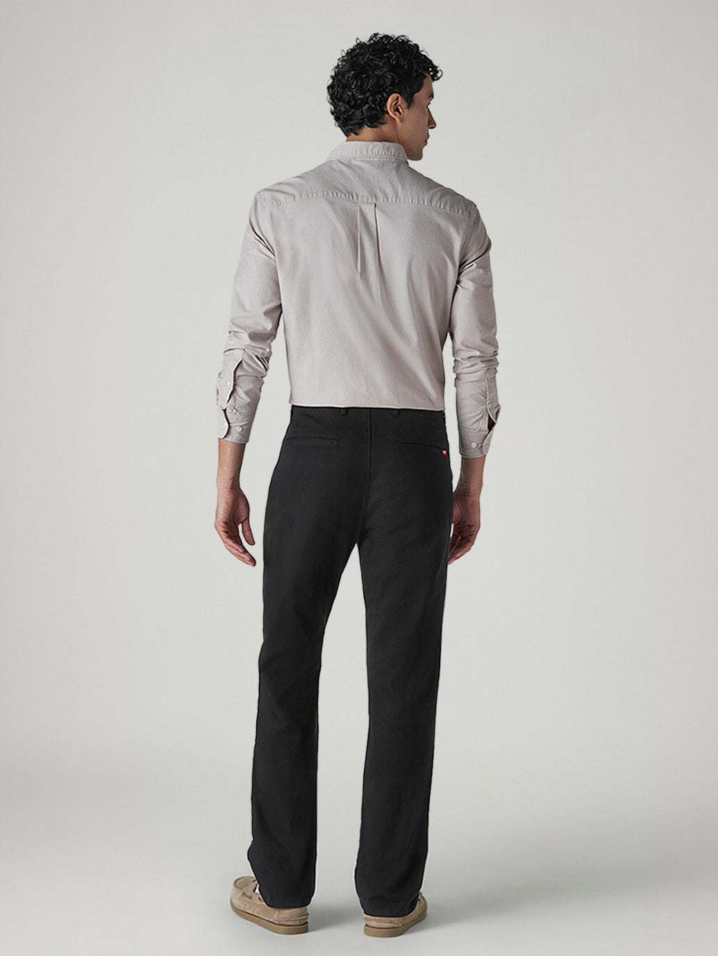 Men's Black Authentic Relaxed Straight Fit Mid Rise Chinos - Back View