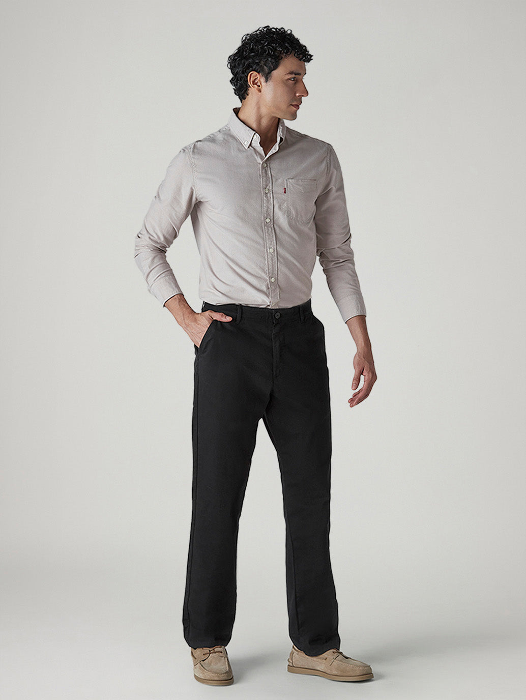 Men's Black Authentic Relaxed Straight Fit Mid Rise Chinos - Side View
