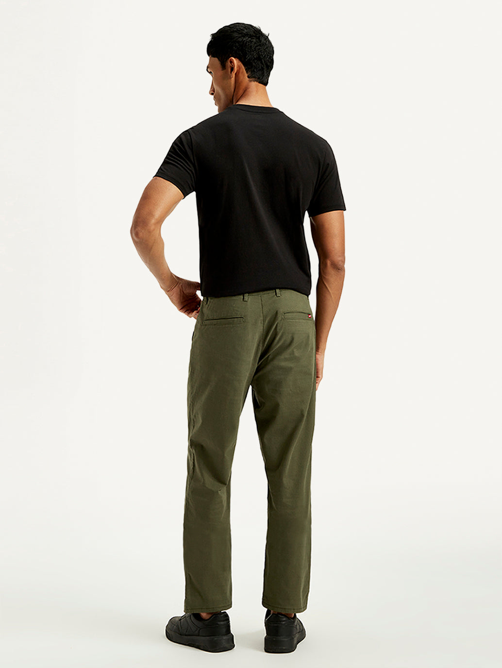 Men's Olive Green Relaxed Straight Fit Chinos - Back View