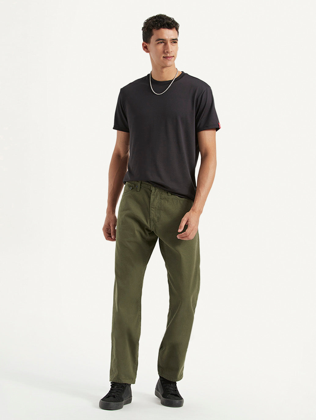 Men's Redloop 541 Olive Athletic Tapered Fit Mid Rise Selvedge Trousers - Styleshot View