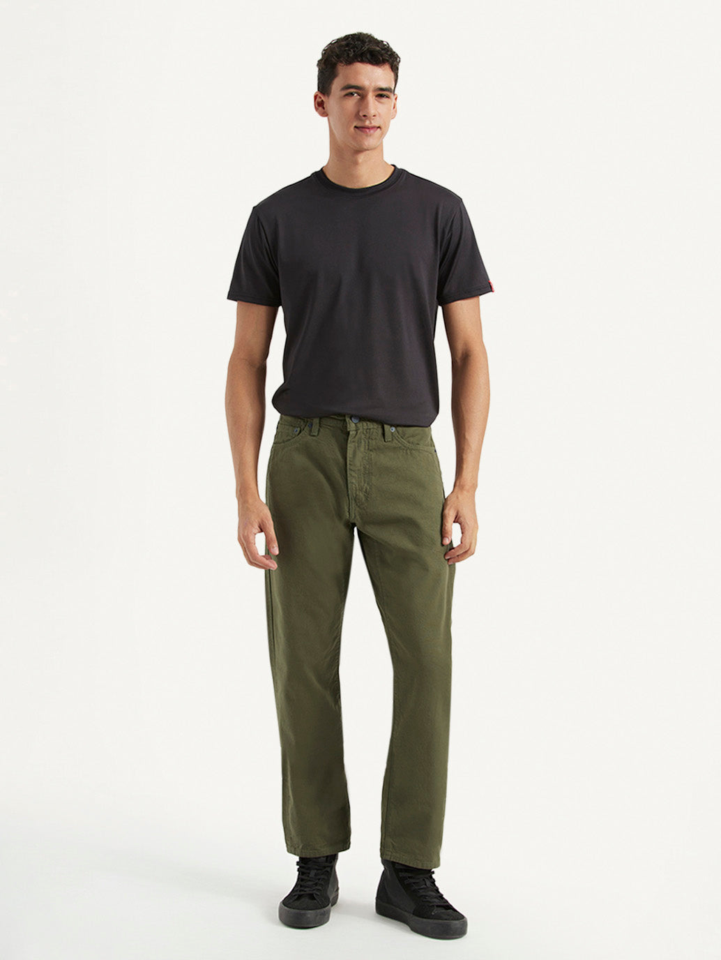 Men's Redloop 541 Olive Athletic Tapered Fit Mid Rise Selvedge Trousers - Front View