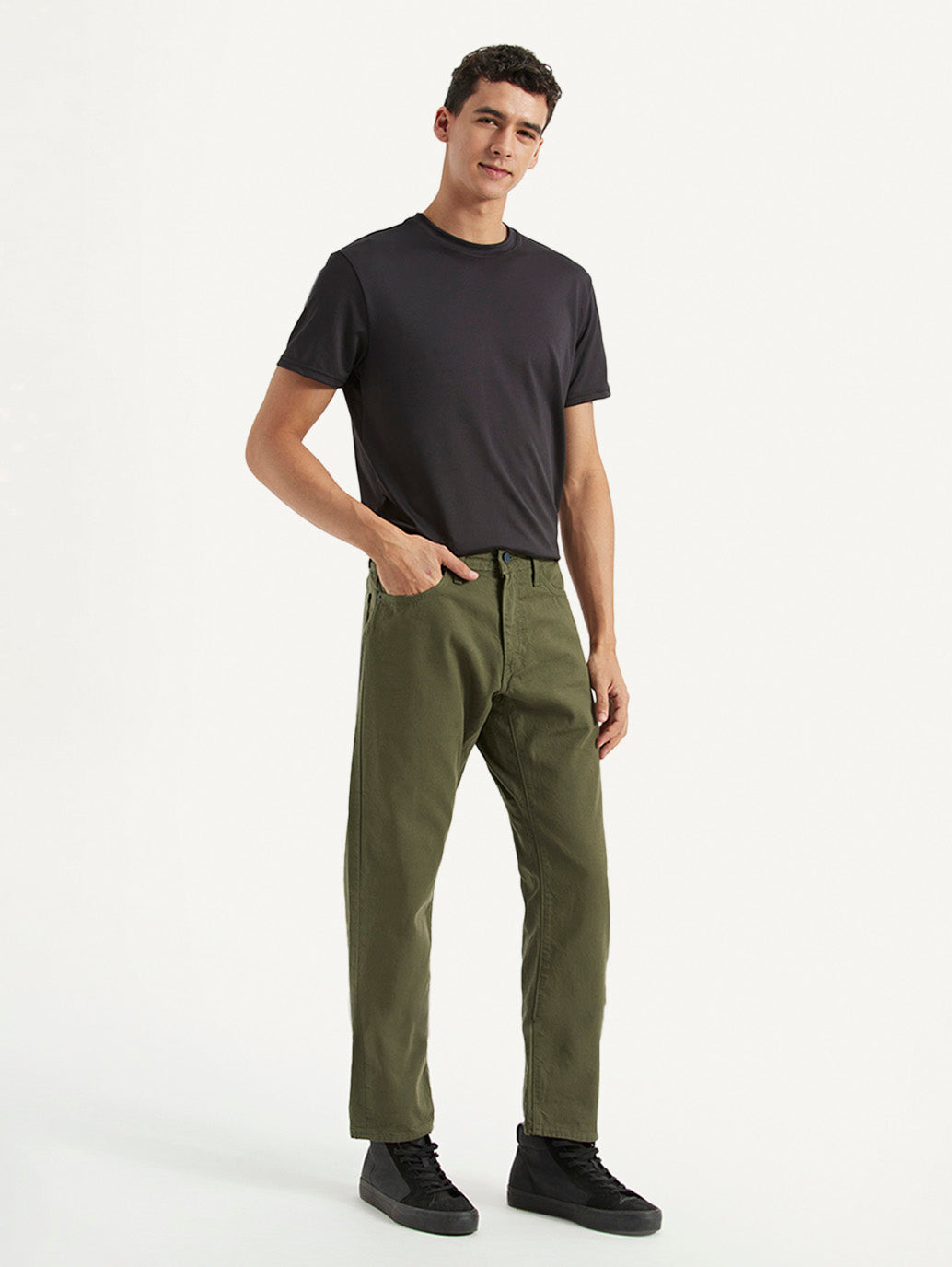Men's Redloop 541 Olive Athletic Tapered Fit Mid Rise Selvedge Trousers - Side View