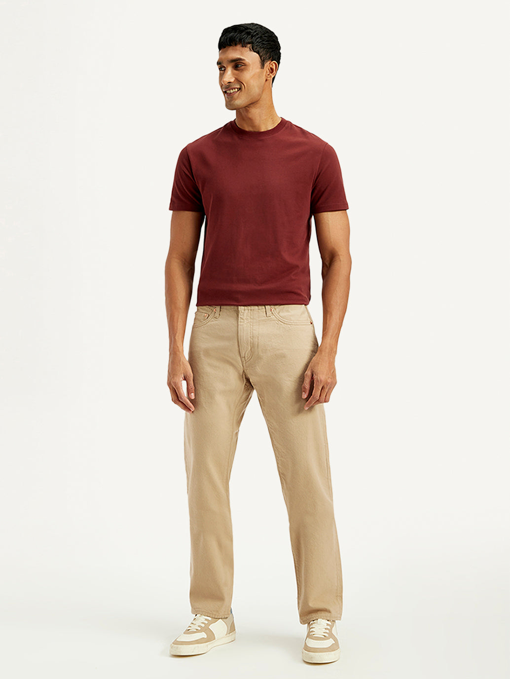 Men's 541 Beige Athletic Tapered Fit Mid Rise Selvedge Jeans - Elevated View