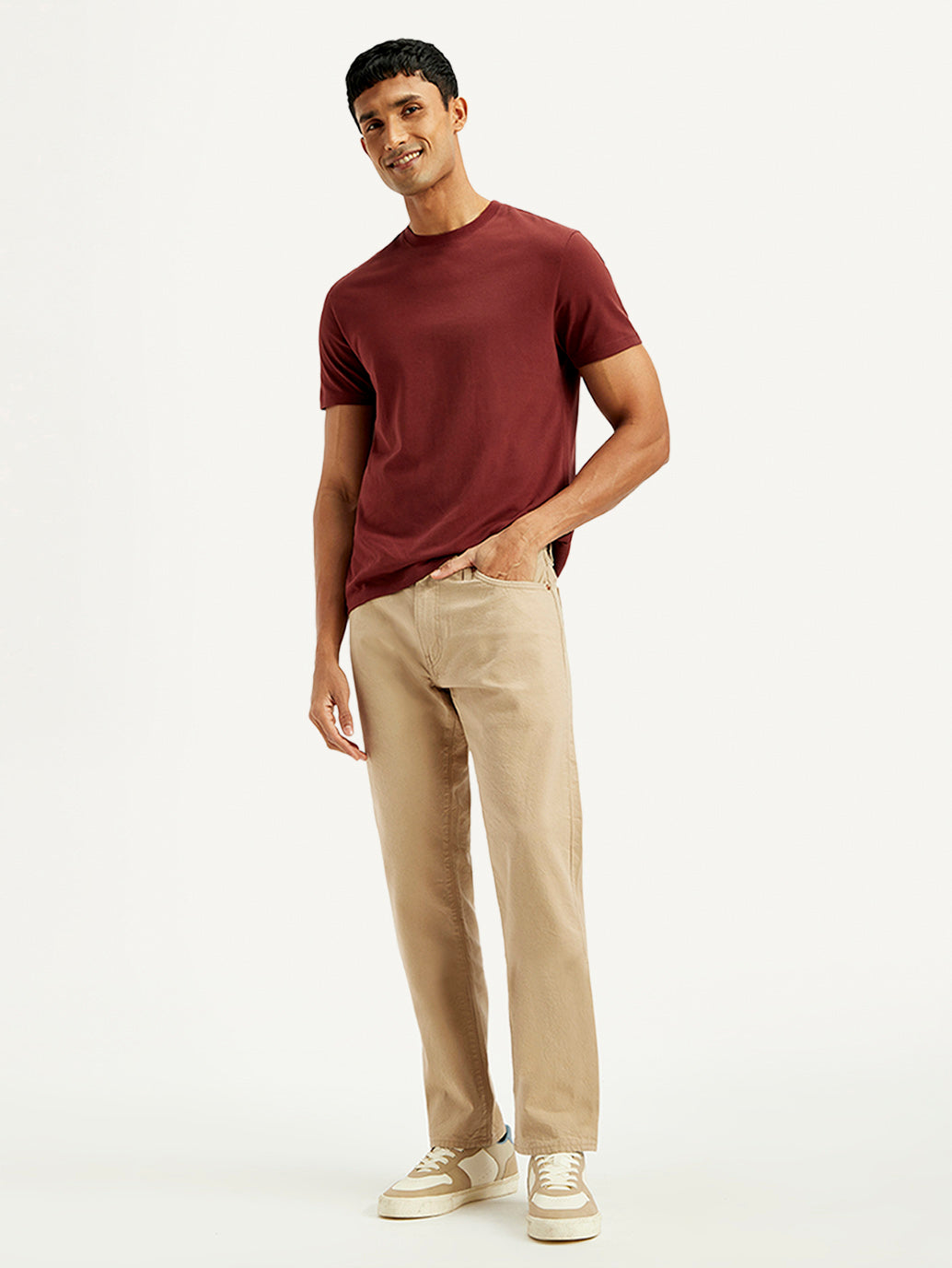 Men's 541 Beige Athletic Tapered Fit Mid Rise Selvedge Jeans - Styleshot View