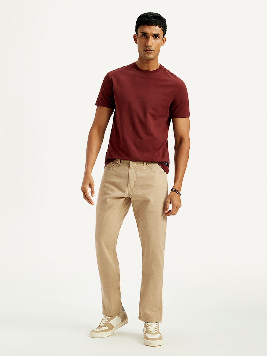 Men's 541 Beige Athletic Tapered Fit Mid Rise Selvedge Jeans - Front View