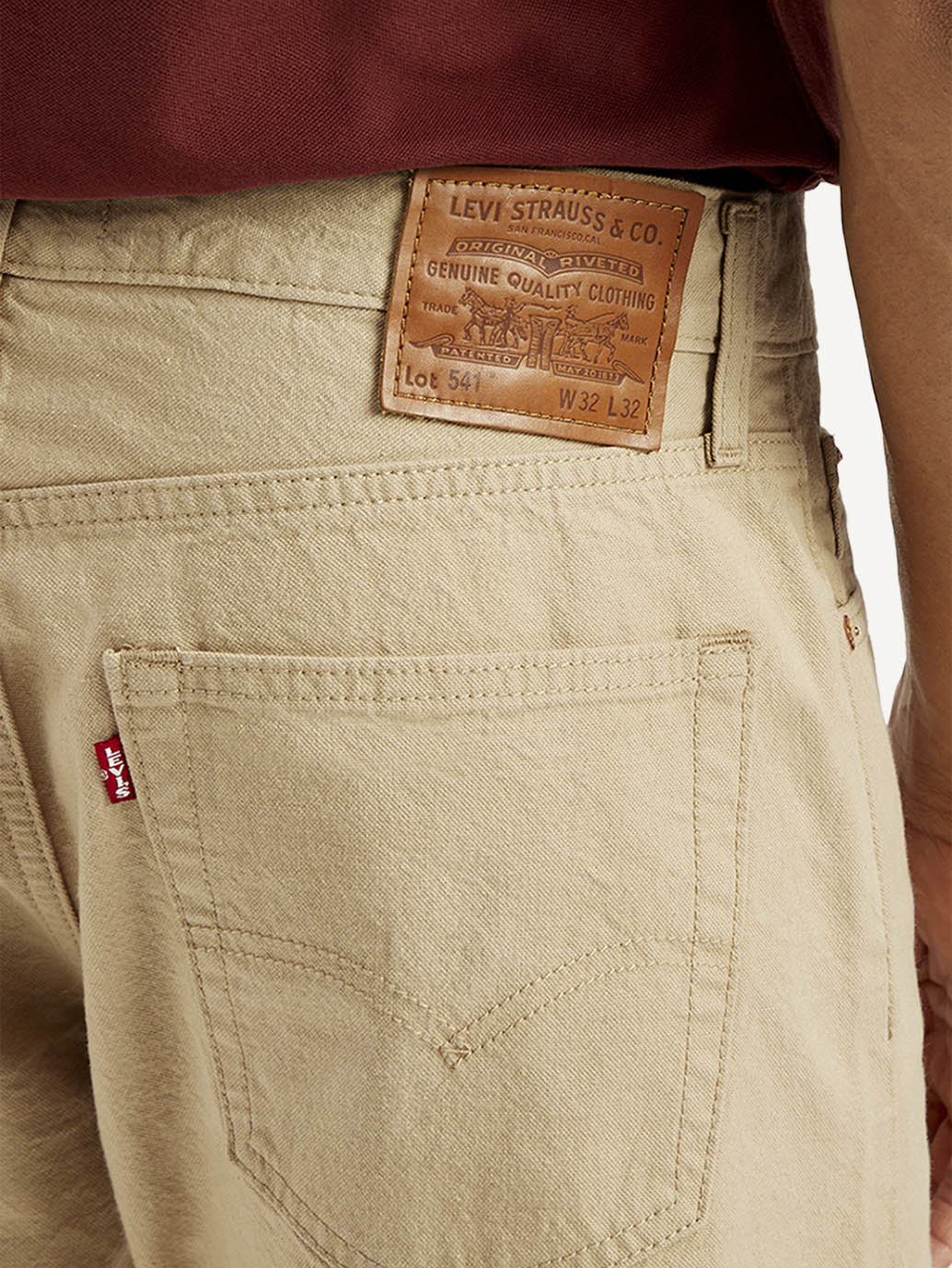 Men's 541 Beige Athletic Tapered Fit Mid Rise Selvedge Jeans - Detail View
