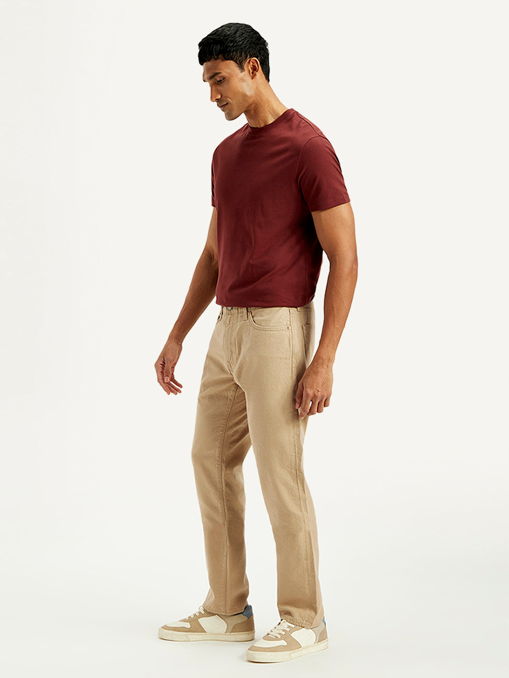 Men's 541 Beige Athletic Tapered Fit Mid Rise Selvedge Jeans - Side View