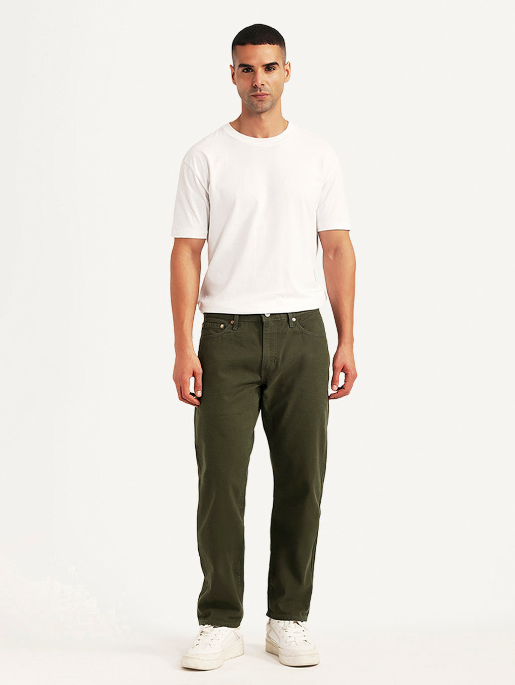 Men's 541 Olive Athletic Tapered Fit Mid Rise Selvedge Chinos - Front View