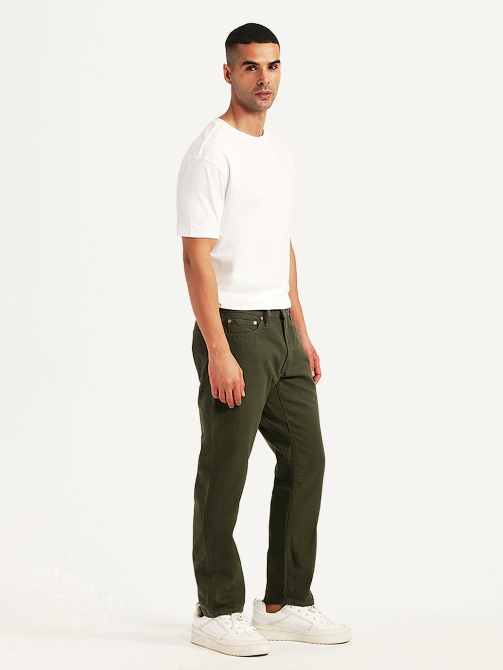 Men's 541 Olive Athletic Tapered Fit Mid Rise Selvedge Chinos - Side View