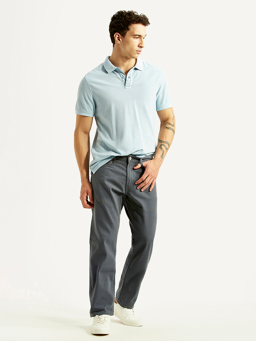 Men's 541 Grey Athletic Tapered Fit Selvedge Mid Rise Trousers - Styleshot View