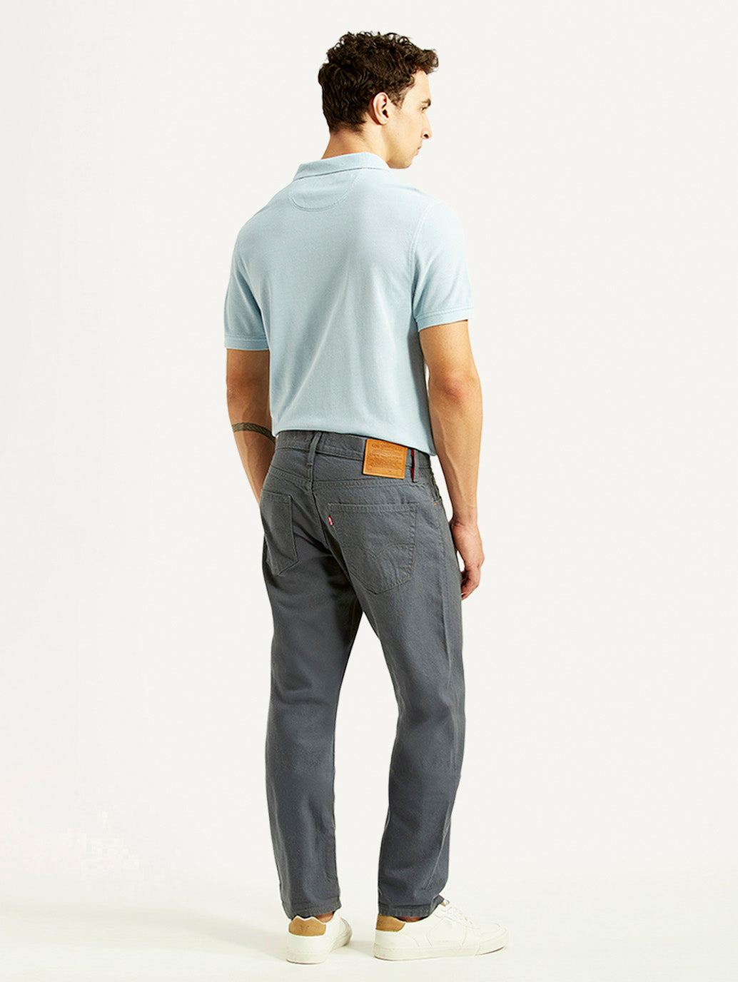 Men's 541 Grey Athletic Tapered Fit Selvedge Mid Rise Trousers - Back View