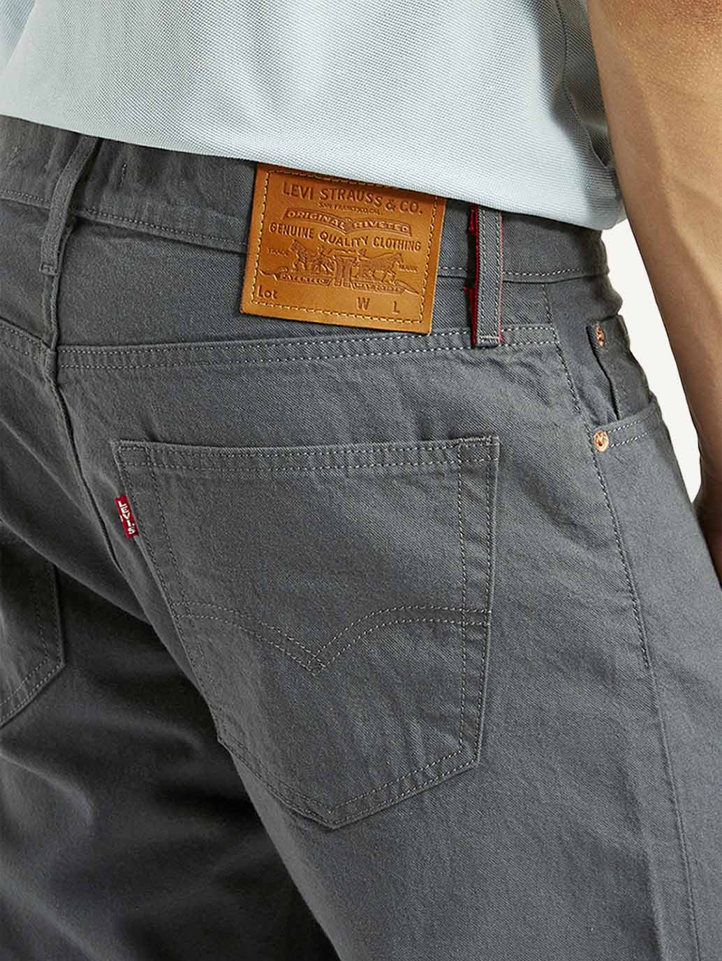 Men's 541 Grey Athletic Tapered Fit Selvedge Mid Rise Trousers - Detail View