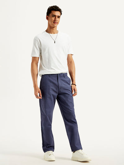 Men's Blue Authentic Straight Fit Linen Chinos