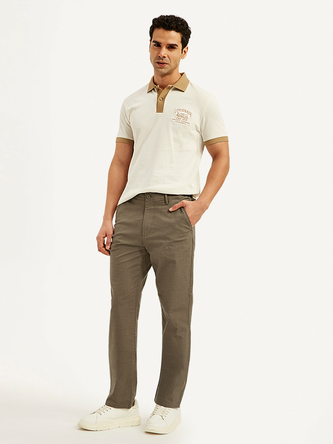 Men's Brown Authentic Straight Fit Linen Chinos