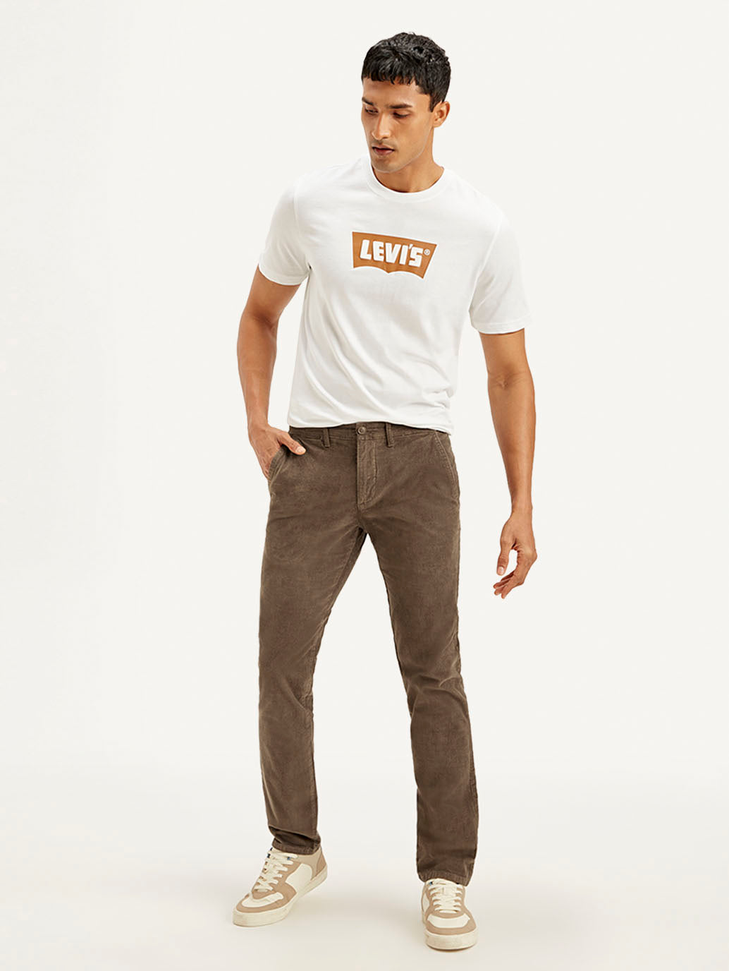Men's Brown Slim Fit Corduroy Chinos