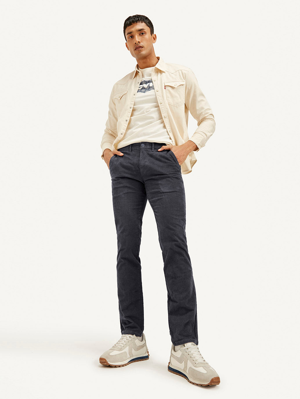 Men's Charcoal Grey Slim Fit Corduroy Chinos
