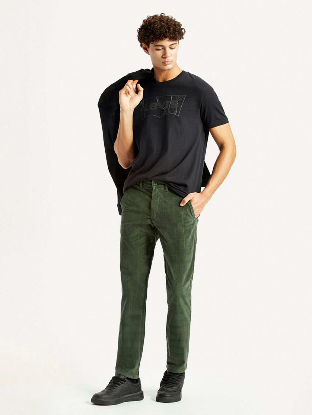 Men's Olive Green Slim Fit Corduroy Trousers