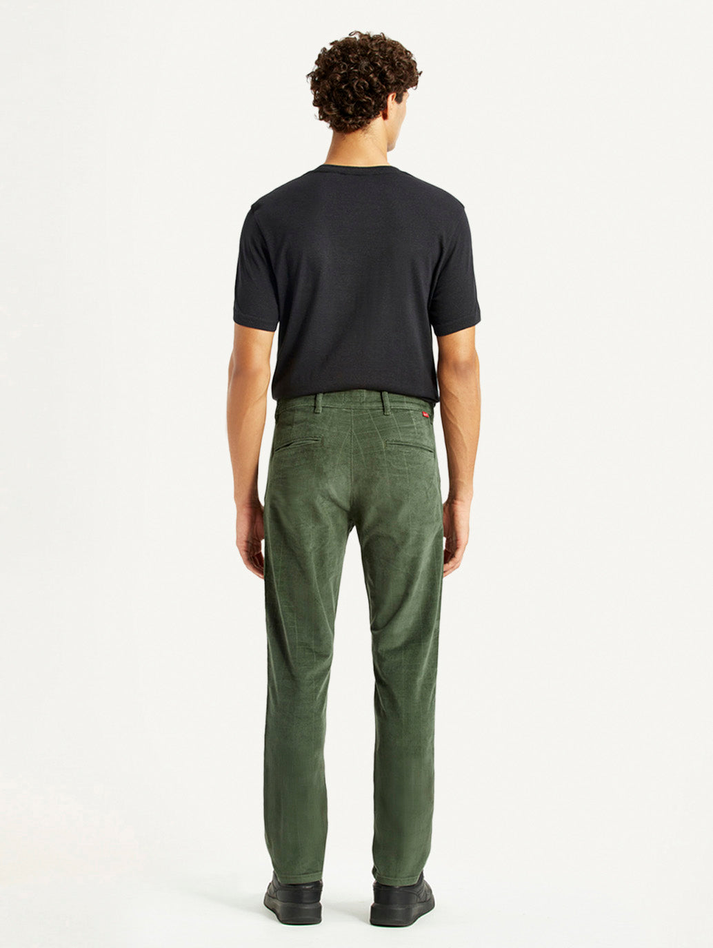 Men's Olive Green Slim Fit Corduroy Trousers - Back View