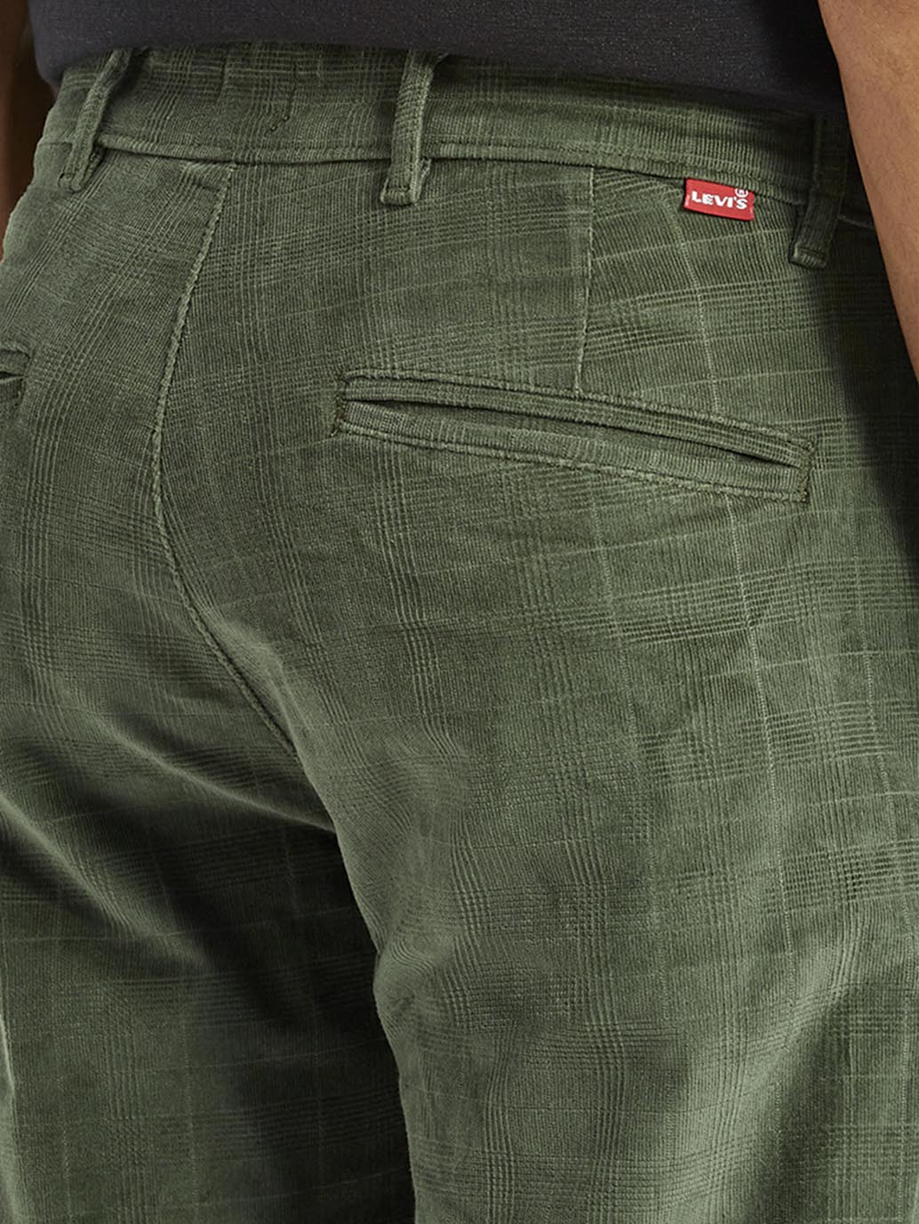 Men's Olive Green Slim Fit Corduroy Trousers - Detail View