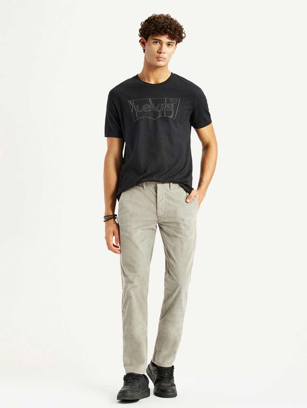 Men's Light Grey Slim Fit Tapered Corduroy Trousers