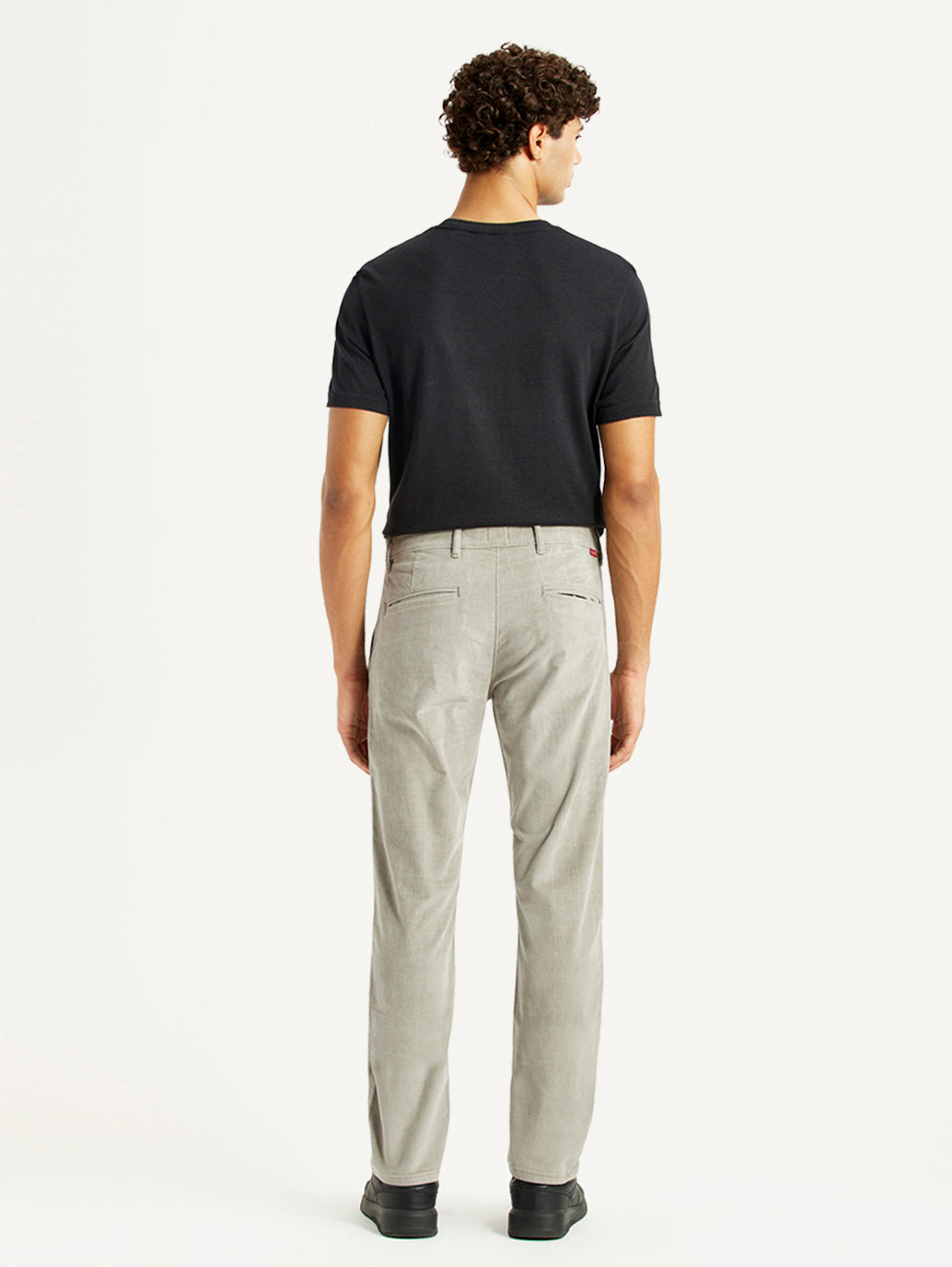 Men's Light Grey Slim Fit Tapered Corduroy Trousers - Back View