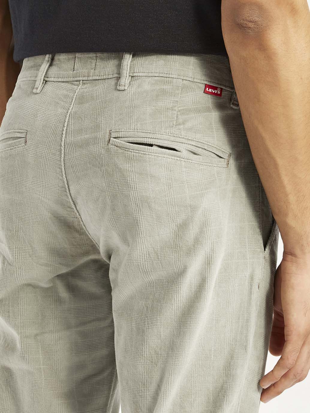 Men's Light Grey Slim Fit Tapered Corduroy Trousers - Detail View